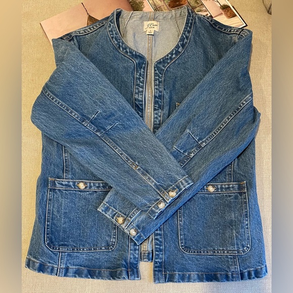 J. Crew Simone Relaxed Denim Jacket Open Front Collarless In Blue Size S - Picture 12 of 16